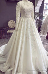 Ball Gown White Lace Wedding Dresses, Elegant Bridal Gown Prom Dress